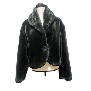 Ashley Stewart Dinner Jacket Coat Black Faux Fur Size 2XL Short Single Button